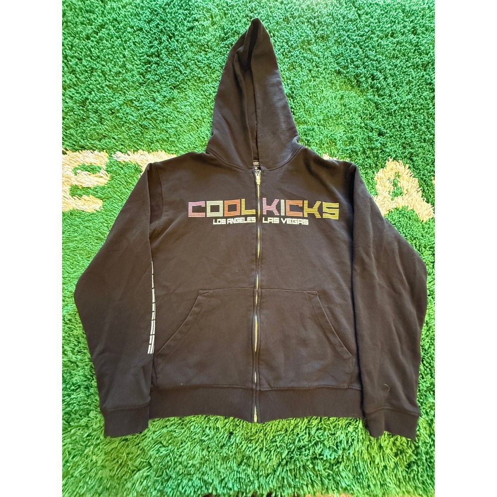 CoolKicks Zip Up Hoodie Mens Medium Black Excellent Members Only Graphic USA